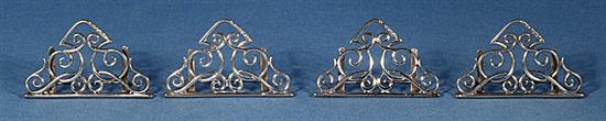 A set of four silver Art Nouveau folding design menu holders, Width 2 ¾” x Height 1 5/8”/42mm Total weight 3oz/84grm